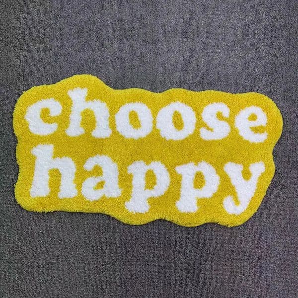 Choose Happy Letter Home Small Rug Flocked Soft Plushy Bathroom Area Non-Slip Floor Mat Rug Aesthetic Room Decoration Rug 241231