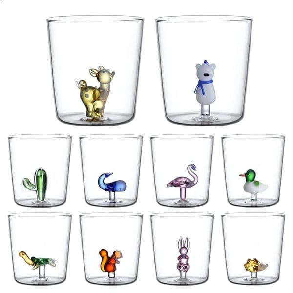 3D Animal Flower Built-In High Borosilicate Heat-Resistant Transparent Drinking Cup Milk Coffee Juice Glass 241231 B2