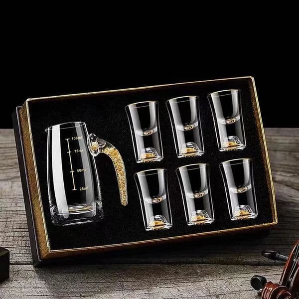 2026 7Pcs Gold Foil Baijiu Dispenser Small Household Glass Crystal Wine Set Spirits Cup Free Shipping