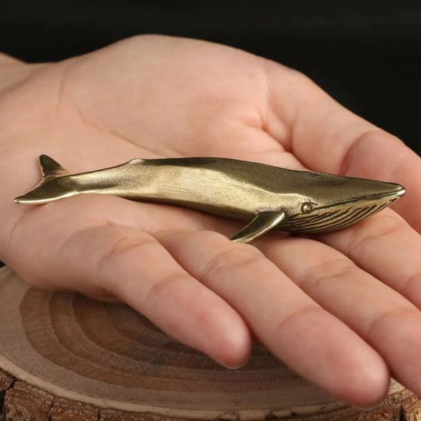 Blue Whale Brass Figurine Ocean Creature Vintage Home Decor Living Room Decoration Tea Pet Antique 241230