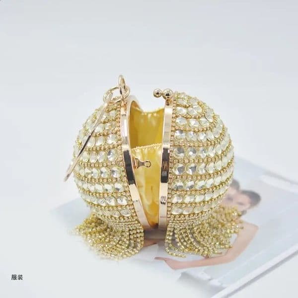 D0UD Ball Evening Clutch Bag Handbag Rings Handle Crystal Purse Evening Bag 241231