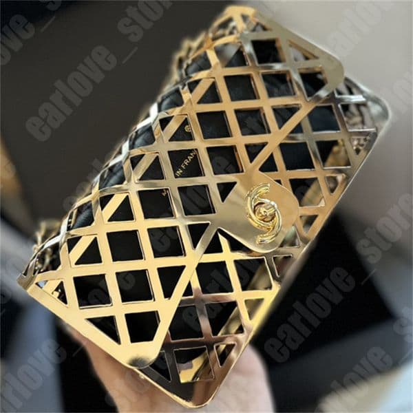 Luxury Women Hollow Shoulder Bags Designer Crossbody Metal Diamond Lattice Cross Body Bags Ladies Banquet Bag Gold Silver Chain Hollowing Handbags