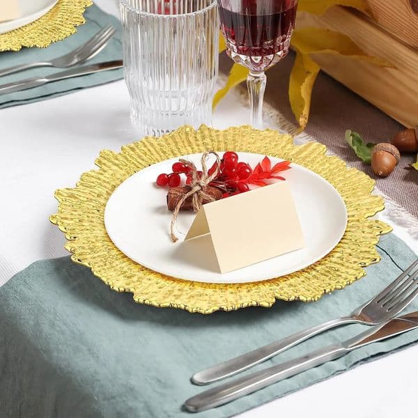 1/6pcs Gold Reef Charger Plate Underplate for Dinner Plates Plastic Decorative Party Tray Wedding Table Place Setting Decor 240618
