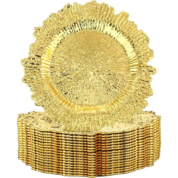 6pcs 13 inch Gold Charger PlatesRound Plastic Reef Plate Chargers for Dinner PlatesWeddingParty Elegant Decoration Place mats 240618