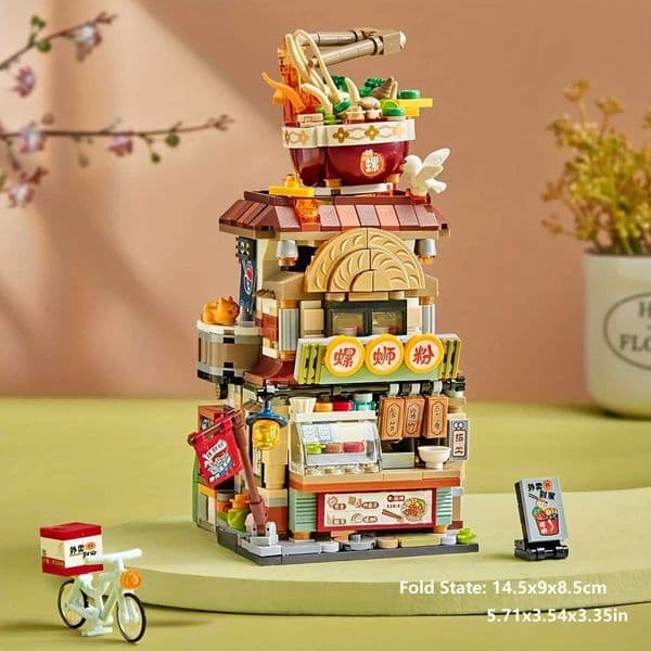 Build Block Set brick Street View Mini Building Blocks Toys Chinese Hippest Dish Store Model Set Lemon Tea River Snails Rice Noodle Shop Toy