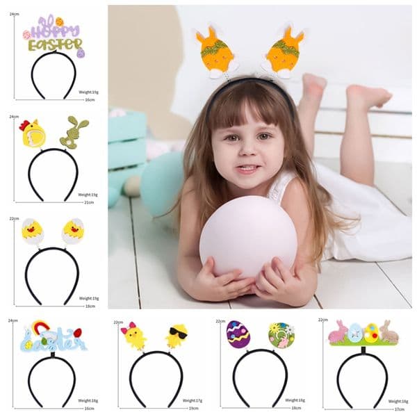 2024 Easter Party Headbands Bunny Ears Rabbit Chick Eggs Party Favor Decorations Supplies Photo Booth for Kids Adults