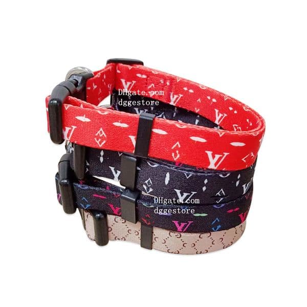 Designer Dog Collars Leash Set Cute Nylon Dog Collars Luxury Style, Durable Soft Pet Collars with Classic Print Pattern for Small Medium Dogs Red L B229
