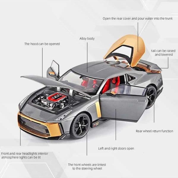 Plane Cars Nissan slot car GTR Toy Car Diecast Miniature Racing Model Doors Openable Sound Light Collection Gift For Boy Children