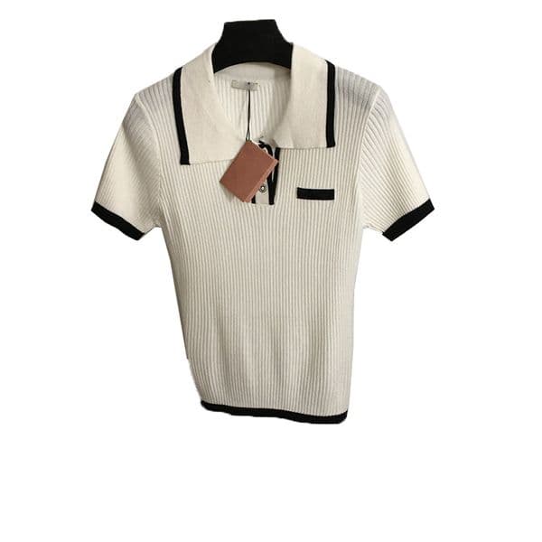 Polo Neck T Shirt Luxury Slim Tees Female Designer Knit Tops Slim Soft Wool Short Outdoor Breathable Casual Tops Clothing