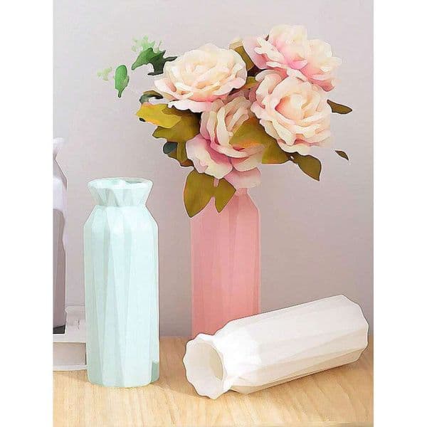 1Pc Nordic Vase Pink Blue White Grey Home Living Room Decoration Imitation Ceramic Plastic Flower Pot 0705