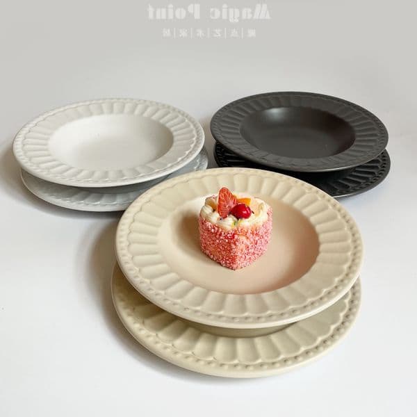 Embossed Ceramic Plate Home Dish Dessert Plate Salad Bowl Steak Plate