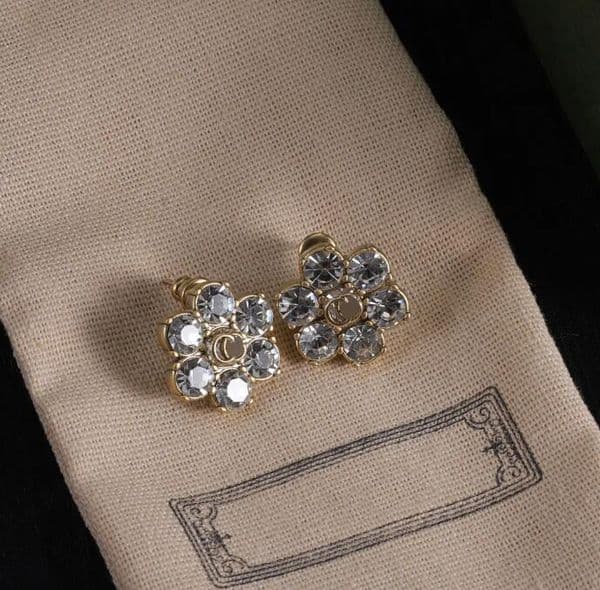 Designer Diamond Flower Charm Stud Earring Classic Letter Earrings 925 silver needles anti-allergic High Quality Jewelry for Women Party Wedding Gift