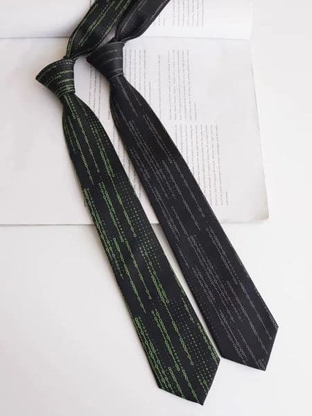 Male mens fashion Original Digital Rain Computer tie storage unit binary personality adult grey necktie 240701