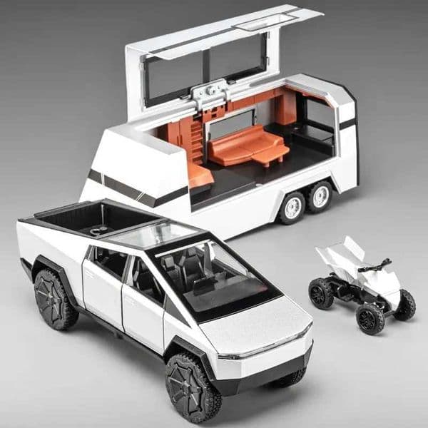 Liangmu Premium Trucks Boys Cybertruck Model Silver Pickup Truck Diecast Metal Toy Cars With Sound And Light For Kids Age Yearf