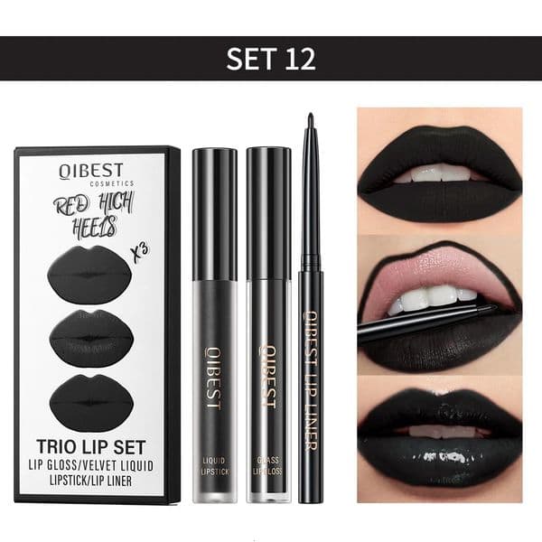 3pcs Matte Liquid LipstickLip Liner Set Lip Glaze Makeup Nude Black Red Velvet Lip Gloss Long Lasting Lip Tint Cosmetics Kits 240705