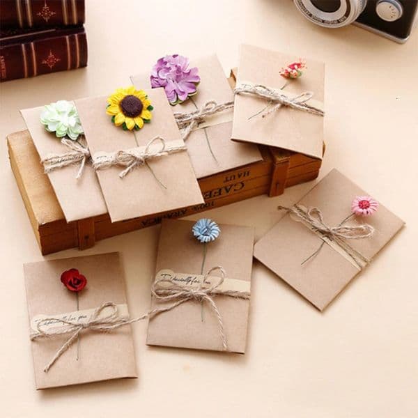 20Pcs mini Vintage Dried Flowers Greeting Card Handmade Blank Note Card Thank You Cards Birthday Wedding Party Invitation Card 240704 K260318