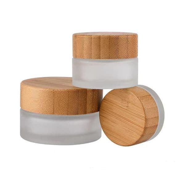 wholesale Frosted Glass Cosmetic Jars Hand/Face/Body Cream Bottles Travel Size 20g 30g 50g 100g with Natural Bamboo Cap PP Inner Cover SN4470