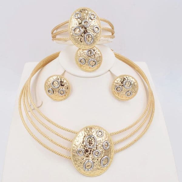 Italian Gold Plated Jewelry Set Dubai Gold Color High Quality Ladies Necklace Earring Bracelet Rings Banquet Wedding Jewelry 240701