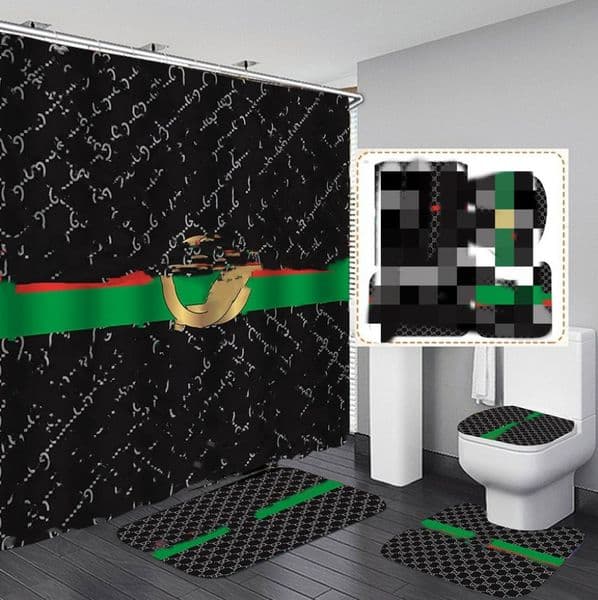 Top Fashion Carpet Bathroom Foot Pad Bath Mat and Shower Curtain Set Toilet Toilet Seat Covers Home Decor