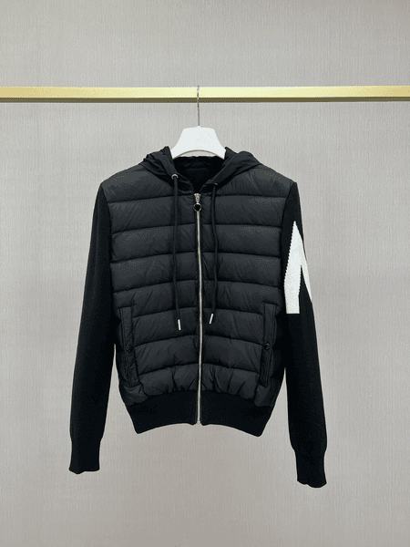 2024 Men Stand Collar Down Coats Wool Knitting Splicing Design Jacket Clothing Soft Thin Zippers Parkas Blackgreen Color Outerwear