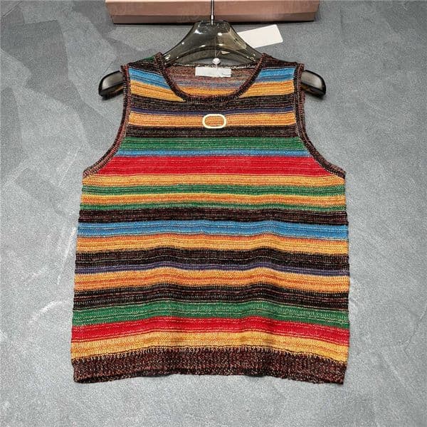 Womens Knits Tees Vest Gradient Stripe Splicing Tanks Summer Vacation Style Knitted T Shirts For Woman Z260515