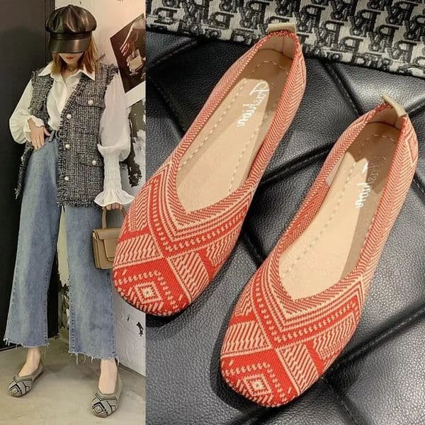Fashion Slip on Flats Women Knitted Soft sole Light Mesh Fisherman Canvas Breathable Flat Ladies Shoe 5e54