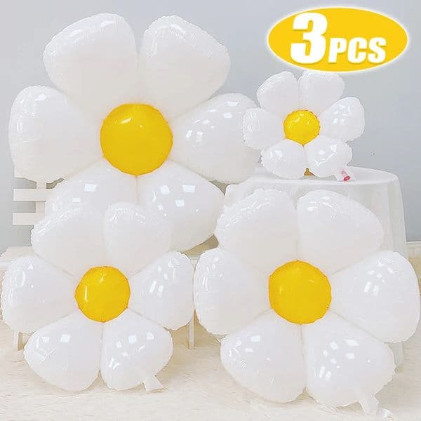 3/1pcs White Daisy Flower Balloon Multi Size Sunflower Foil Balloons Helium Ball Kid Birthday Party Baby Shower Decoration 240704