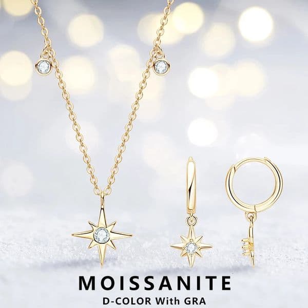 Lnngy 2.5MM 3MM Earrings Necklace Original 925 Sterling Silver Star Pendant Necklace Earring For Women Jewelry Set 240701