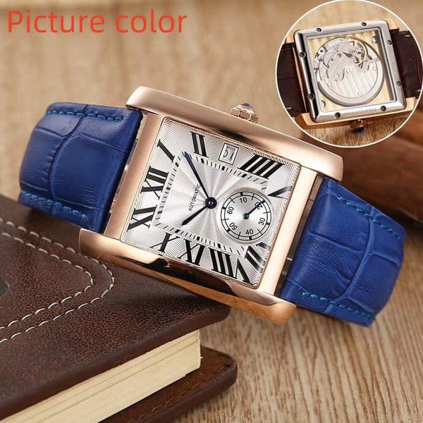 Car Three needles 34mm womens automatic mechanical watches full stainless steel leather strap wristwatches Top luxury Brand watch tank montre de luxe Fashion