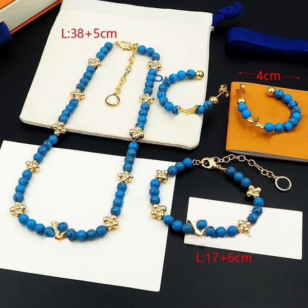 Woman Jewelry Set Turquoise White Pearl Resin Necklaces Earrings Beads Letter Monogram Flowers Plants Bracelet Asymmetry Ear Hoop Designer T260528