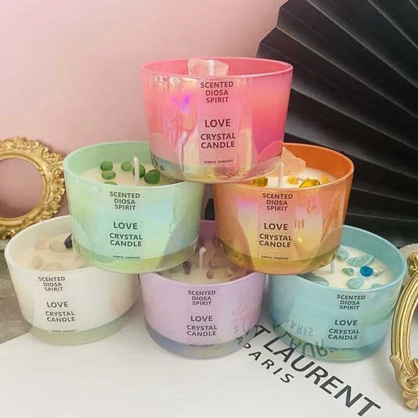 Candles Scented Candles Crystal Stone Ore with Glass Cup Dried Flowers Aromatherapy Candle Home Wedding Birthday Holiday Party Decor S247106Y260311 Z260520