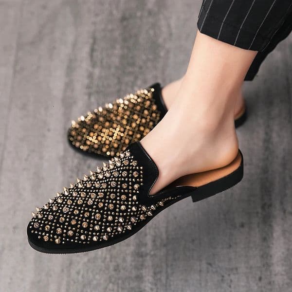 QUAOAR Summer Cool Slide Suitable for Men Gold Black Mens Half Slide Non slip Mens Casual Shoes Flat Bottom Slide Mule 240710