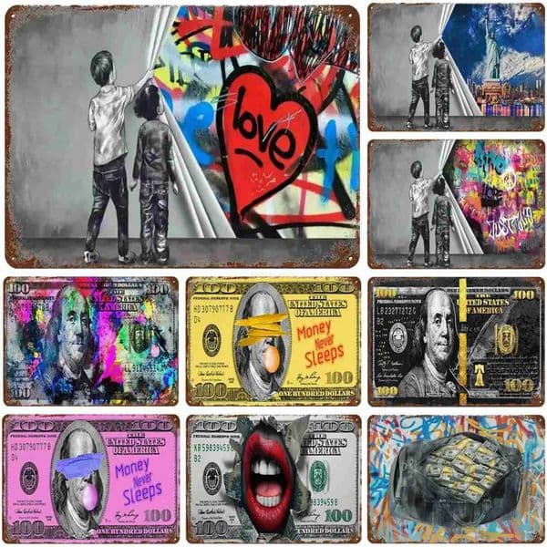 Metal Tin Signs American Dollars Wall Decoration Plaque Vintage Art Poster Iron Painting for Man Cave Home Cafe Garden Club BarB240710