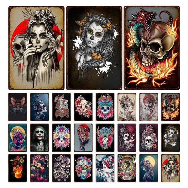 Skeleton Skull Tin Signs Mexican Festival Day of The Dead Tin Sign Vintage Metal Painting Poster Bar Man Cave Wall Plaques DecorB240710