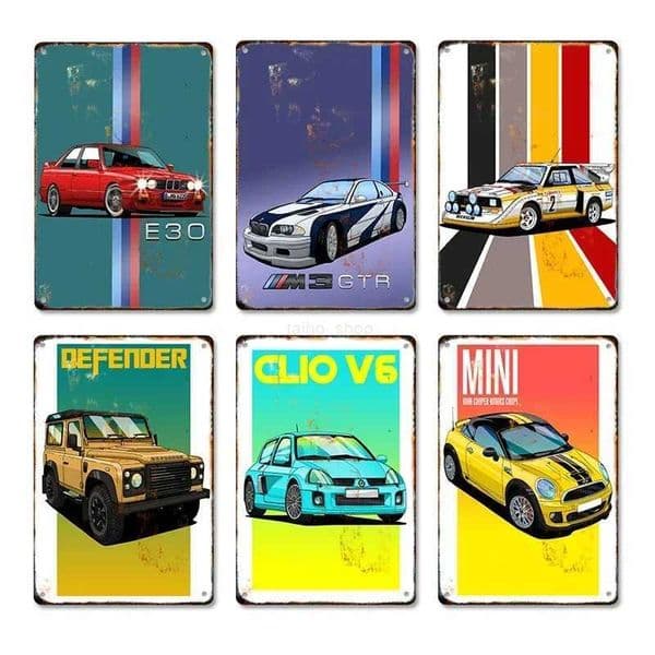 1pc Metal clasies Mini Car Signs Aluminium Fiat Vintage Poster Wall Bar Garage Room Home Plate Decor Art Painting PlaqueB240710