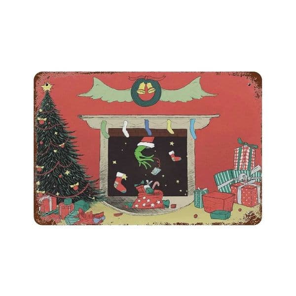 Metal tin SignRetro Style Novelty PosterIron PaintingFunnytree Christmas Fireplace Tin Sign Santa Pine Tree Baby S X260529