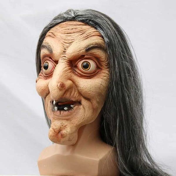 Scary Old Witch Mask Latex with Hair Halloween Fancy Dress Wig Grimace Party Costume Cosplay Masks Props AdultM240711