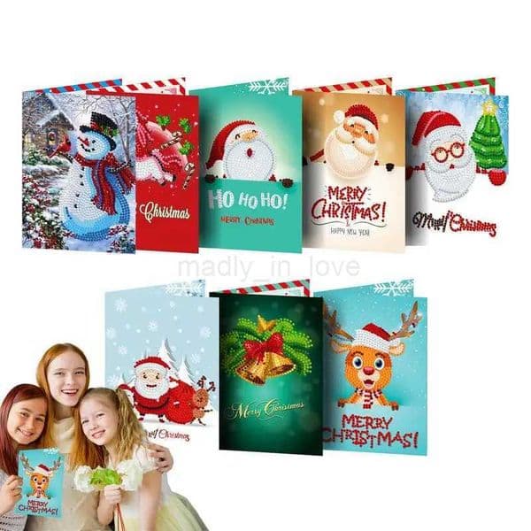 Christmas Card Making Kit 8Pcs 5D Handmade Point Crushed Stone Greeting Cards Handmade Merry Christmas Card Gifts For BirthdayM240711