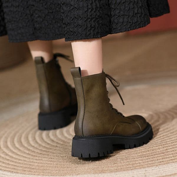 Fall HOT Round Toe Thick Heel Shoes Winter Women Split Leather Casual Platform Motorcycle Boots d0fb