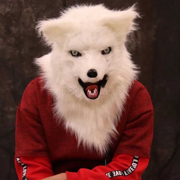 Therian Mask Fox Novelties Halloween Rave Fluffy Animal Head Faux Fur Headdress Cosplay Costume Party Props Adult Woman DisguiseM240711