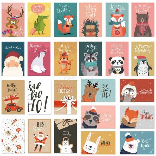 Cartoon Merry Christmas Greeting Card Cute Deer Animal Postcards For New Year Invitation Cards Noel Navidad Best es CardsM240711