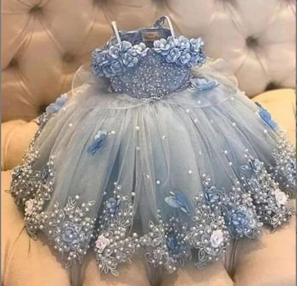 2024 Sky Blue Flower Girl Dresses Ball Gown Tulle Lace Pearls Beaded Luxurious Little Girl Christmas Peageant Birthday Christening Tutu Dress Gowns ZJ44