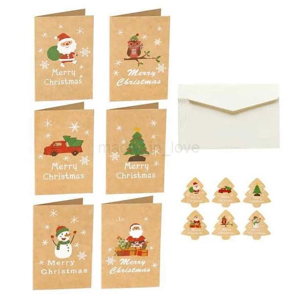 6 Sets Merry Christmas Greeting Cards with Envelopes and Stickers DIY Bulk Christmas Message Cards Favor for Family and FriendsM240711