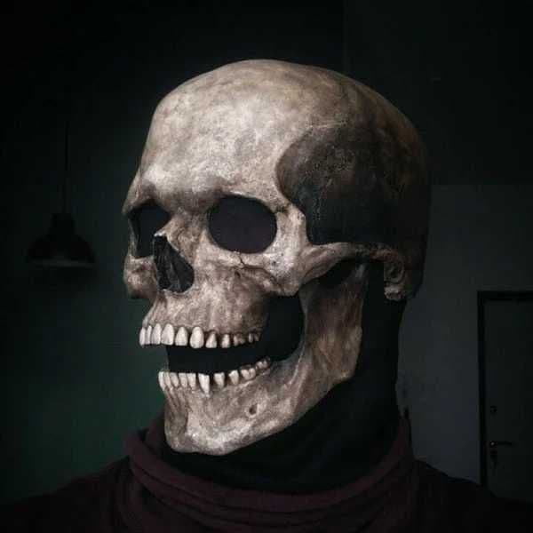 Full Head Skull Mask Mouth Can Be Moved Adult Horror Skull Mask Haunted House Props Movable Jaw Latex Mask Halloween SuppliesM240711
