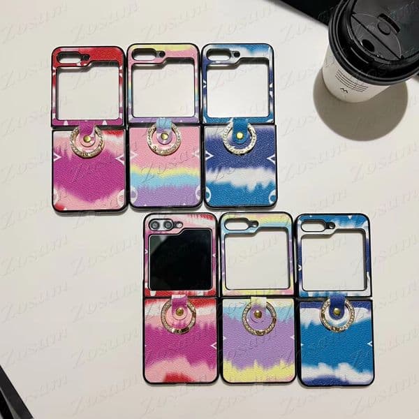 Luxury Designer Phone Case for Samsung Z Flip 7 6 5 4 3 2 Gradiant Floral Print Back Shell Galaxy Flip7 Flip6 Flip5 Anti-skid Finger Ring Leather Protection Back TPU Cover