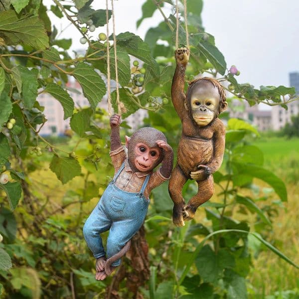 Monkey Statue Hanging Ornaments Garden Decoration Resin Monkey Hanger Sculpture Pendant Outdoor Home Outdoor Handmade Crafts 240712