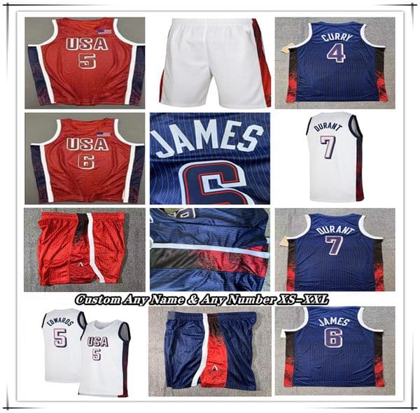 Printed 2024 Team USAS Basketball Jersey Stephen LeBron Curry James Kevin Durant Anthony Edwards Jayson Tatum Devin Booker Joel Embiid Leonard Adebayo Haliburton