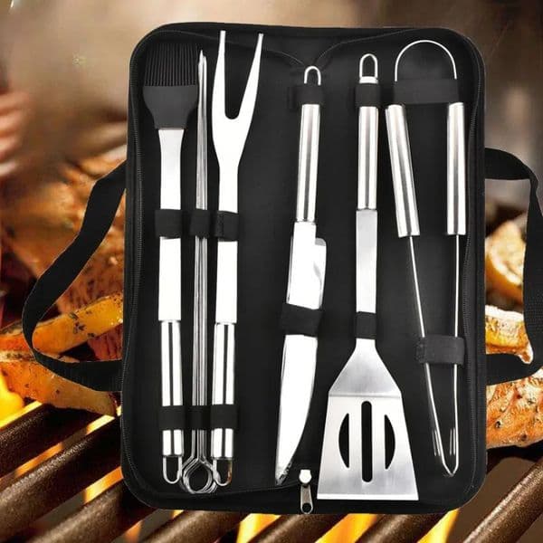 Stainless steel oven set barbecue combination tool outdoor BBQ barbecue set barbecue set storage portable cloth bag baking tool 240705