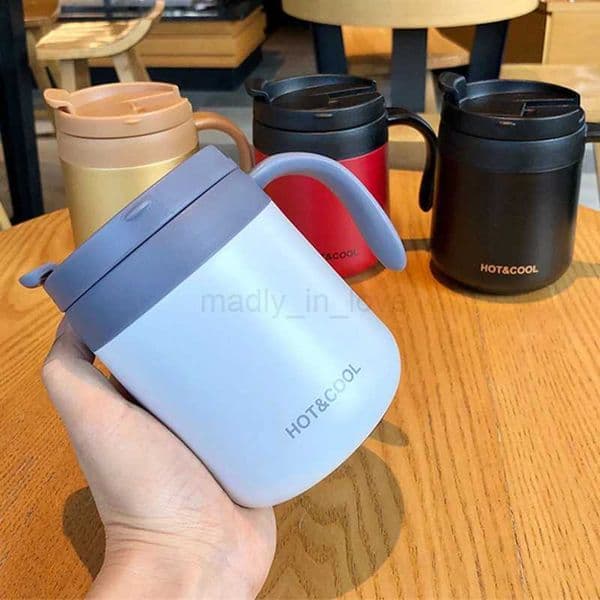 1pc 350ml/500ml Stainless Steel Coffee Thermos Mug Cold and Hot Thermal Water Bottle with Handgrip Office Vacuum Flask Tea CupM240713