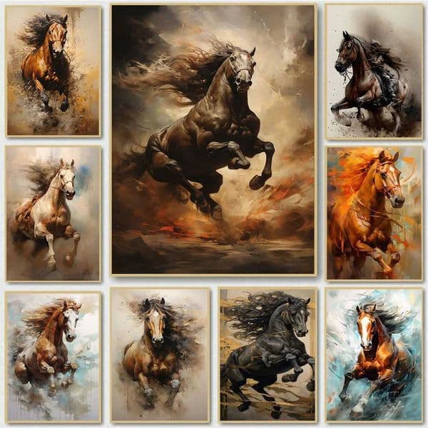 Horse Galloping Retro Watercolor Graffiti Art Canvas Painting Animal Wall Posters Prints Modern Home Gift Pictures Decor Cuadros X260529